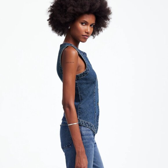 Madewell Denim Crewneck Vest in Concho Wash, Size 14 - Picture 4 of 10